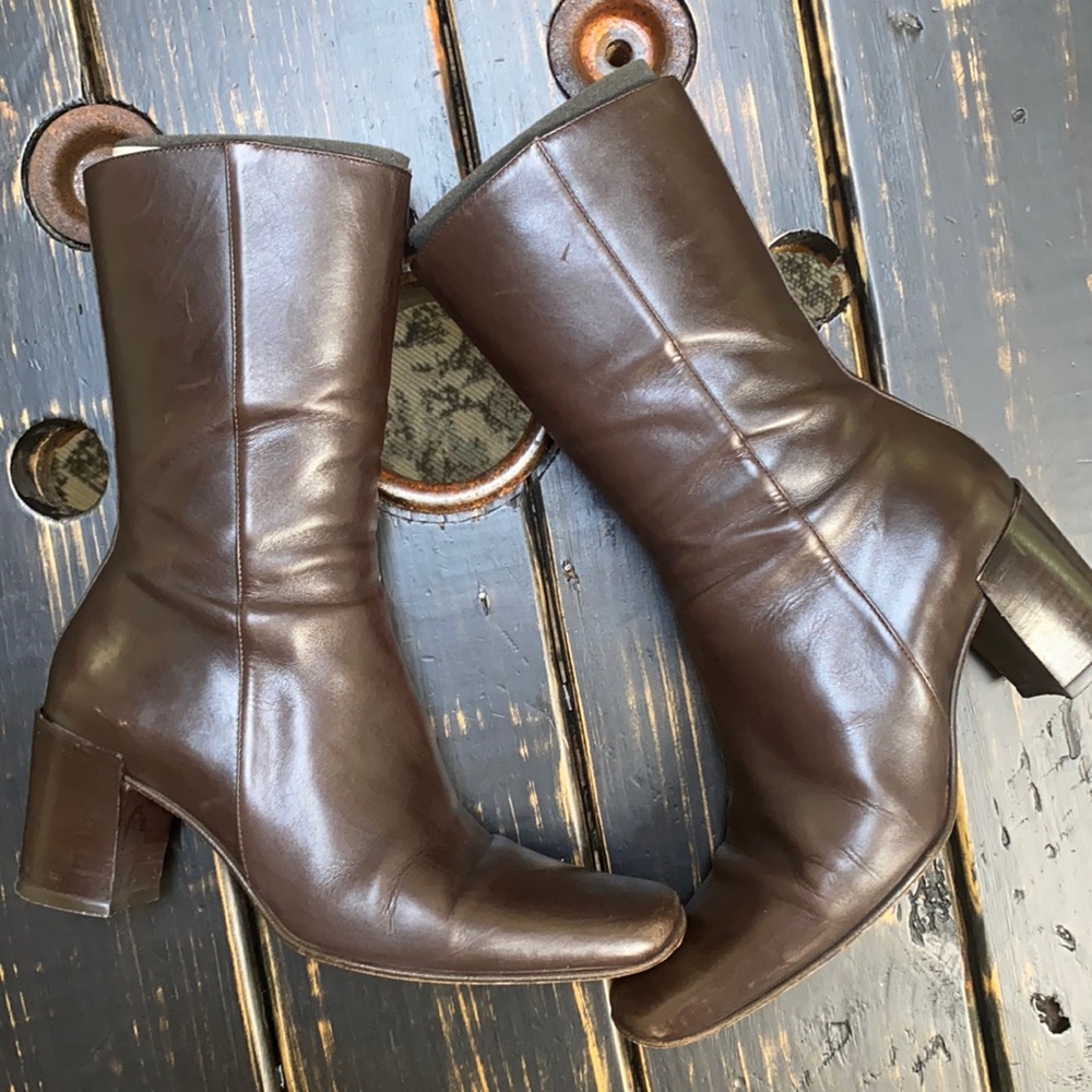 Donald J. Pliner Brown Leather Mid Calf Boots